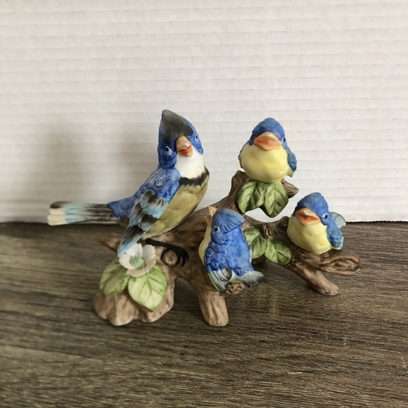 Vtg Japan Ceramic Blue Jays on Branch - Picture 1 of 14